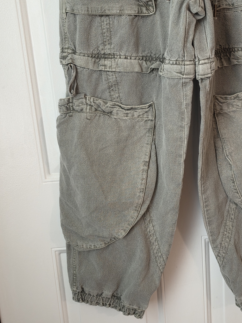 Free People Wind Drift Convertible Cargo Pants Women XS Oilve Green Cotton Linen - Picture 9 of 16